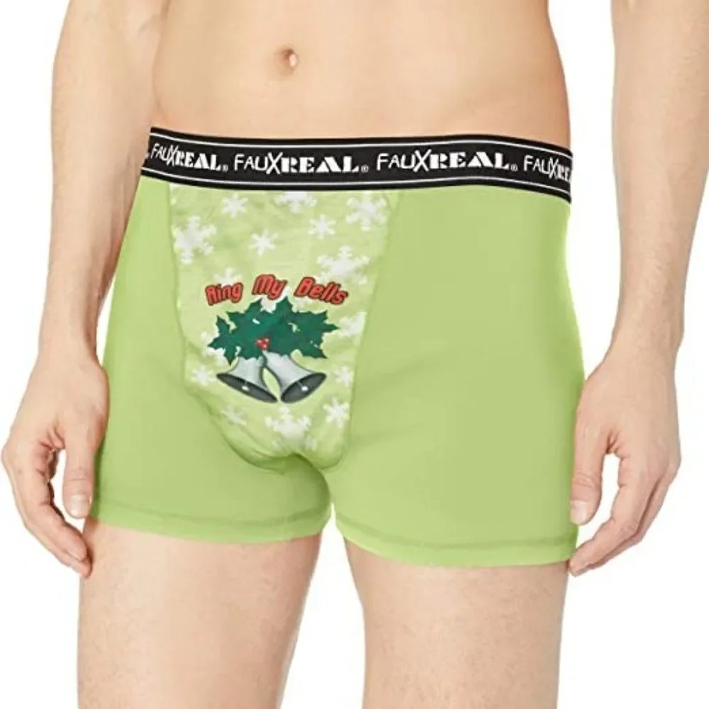 Faux Real Mens Lime Mistletoe Rings My Bells Boxer Brief Underwear Large 1 Pack